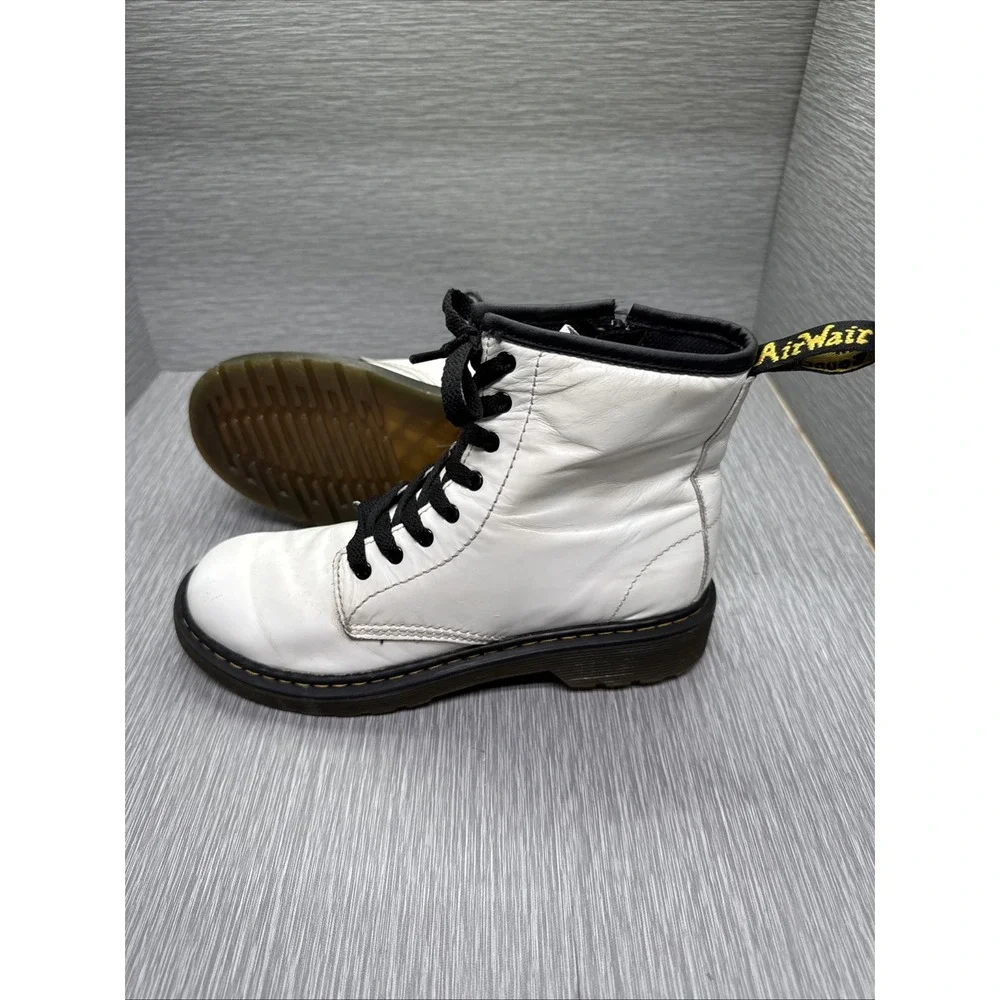 Dr. Martens White Leather Ankle‎ Combat Boots Lace Up Zip Youth 4 Grunge Punk